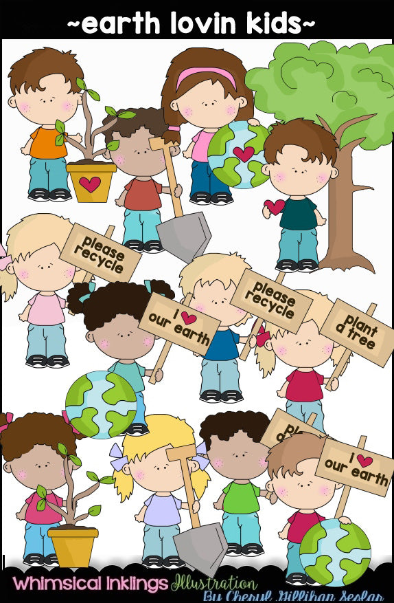 Cutie Earth Lovin Kids Clipart Collection