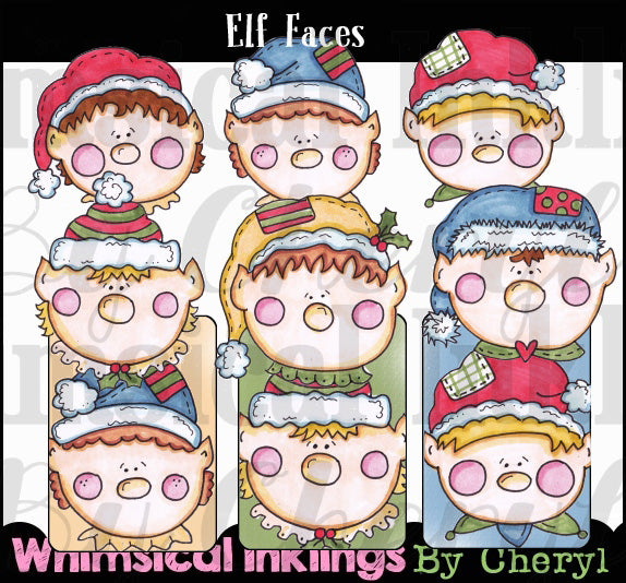 Elf Faces...Hand Colored Graphic Collection