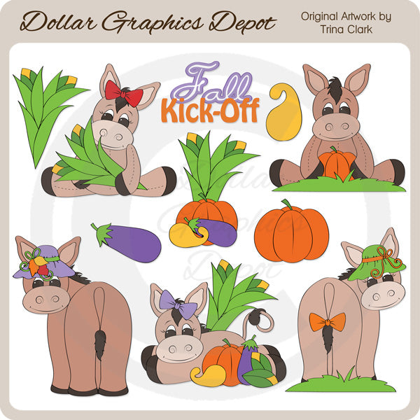 Fall Donkeys - Clip Art