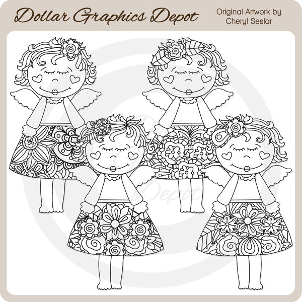 Floral Angels 2 - Digital Stamps