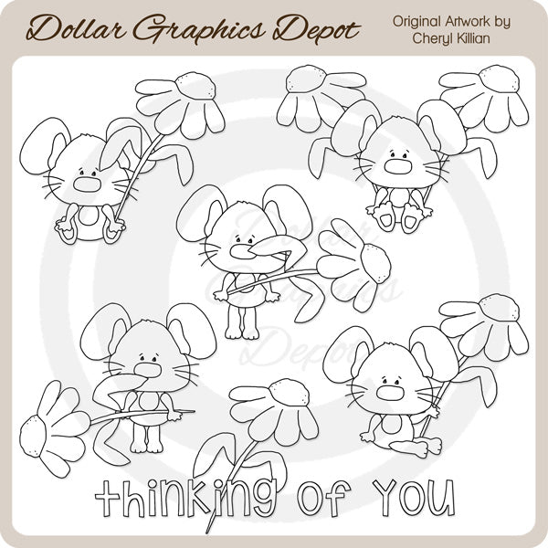 Flower Mice - Digital Stamps
