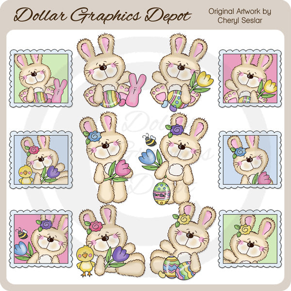 Fluffy Bunny - Easter Wishes - Clip Art