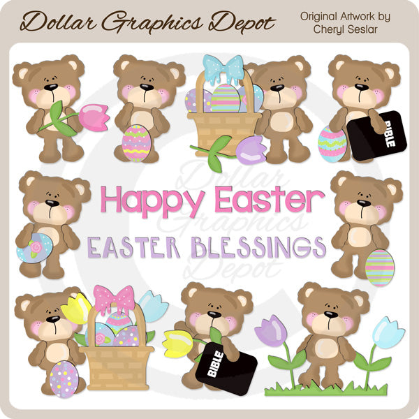 Fluffy Easter Bears - Clip Art - DCS Exclusive