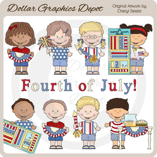 Fourth of July Kids - Clip Art