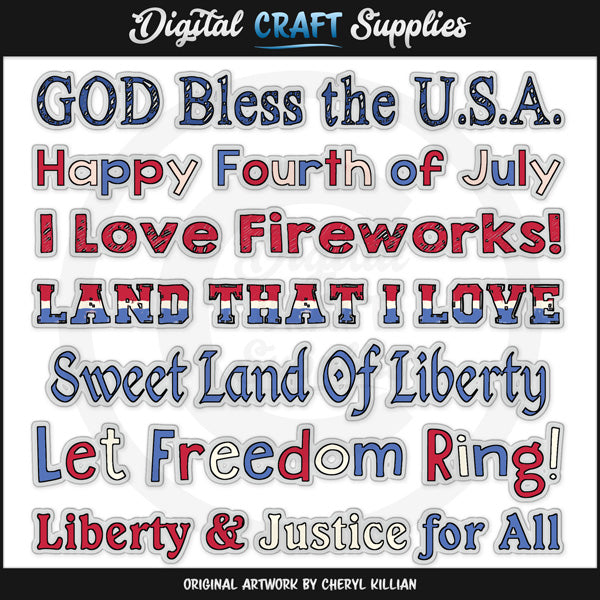 Fourth of July Word Art - Clip Art
