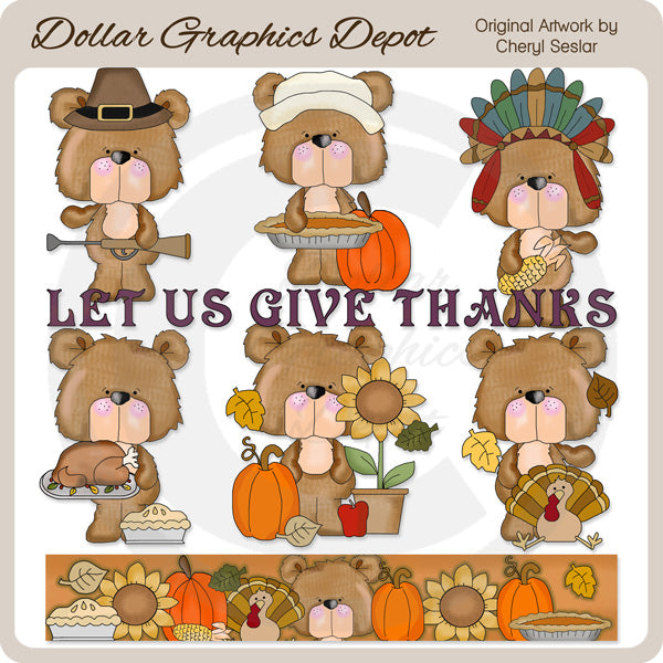 Freddy and Fran Bears - Thanksgiving - Clip Art