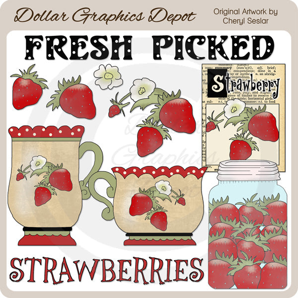 Fresh Picked Strawberries - Clip Art