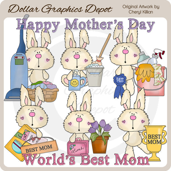 Fuzzy Bunny - Mother's Day - Clip Art - DCS Exclusive