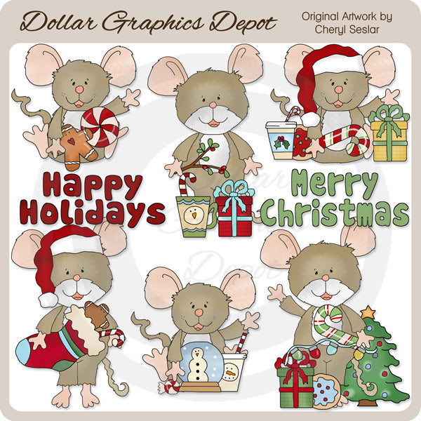 Fuzzy Mouse - Christmas - Clip Art