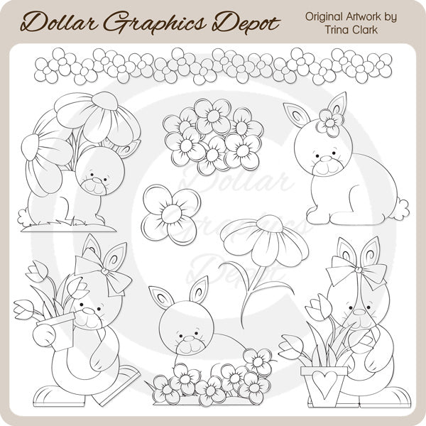 Garden Bunnies 1 - Digital Stamps