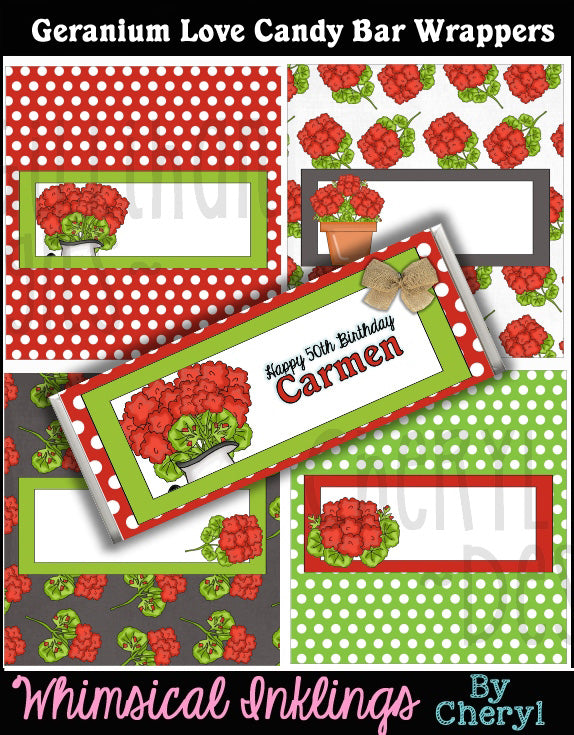 Geranium Love Hershey Candy Bar Wrappers