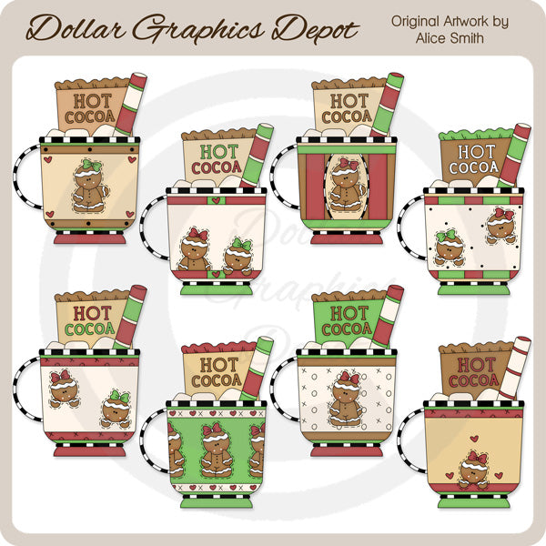 Gingerbread Cocoa Mugs - Clip Art - DCS Exclusive