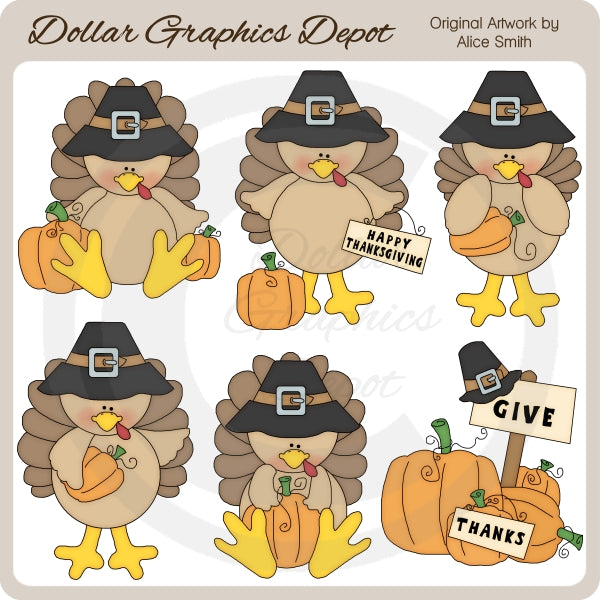 Give Thanks Turkeys - Clip Art - DCS Exclusive