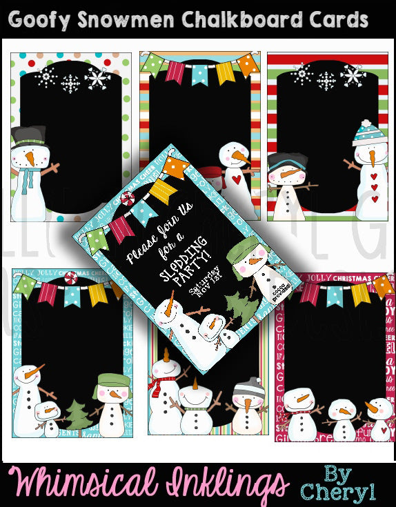 Goofy Snowmen Chalkboard Card Starters