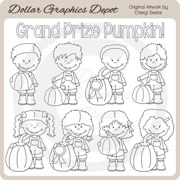 Grand Prize Pumpkin Kids - Digital Stamps