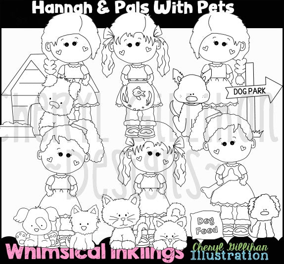 Hannah & Pals With Pets...Digital Stamps