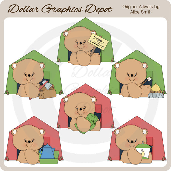 Happy Camper Bears - Clip Art - DCS Exclusive