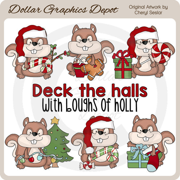 Holiday Squirrels - Deck The Halls - Clip Art
