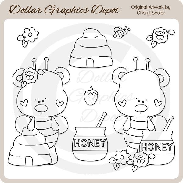 Honey Bear - Digital Stamps