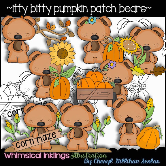 Itty Bitty Pumpkin Patch Bears...Collezione di clipart