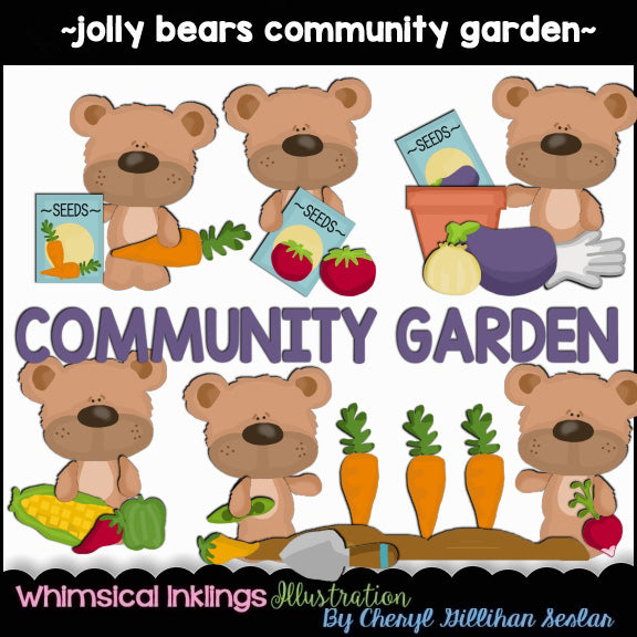 Jolly Bears Community Garden Clipart Collection