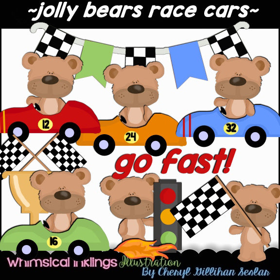 Collezione di clipart di auto da corsa Jolly Bears