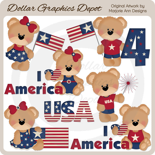 July 4th Bears - Clip Art