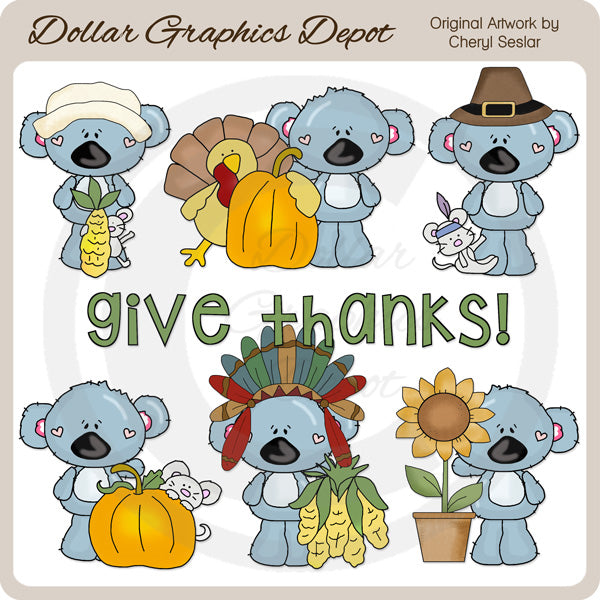 Koala Cuties - Give Thanks - Clip Art