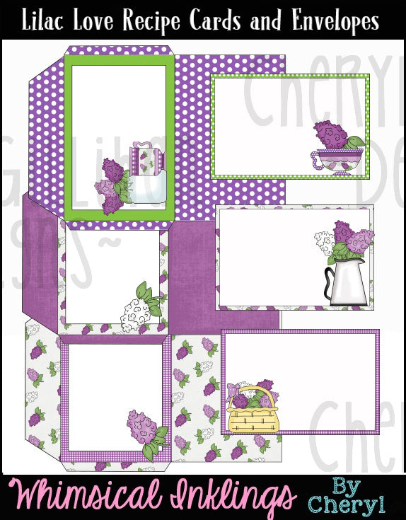 Lilac Love...Recipe Cards * Envelopes