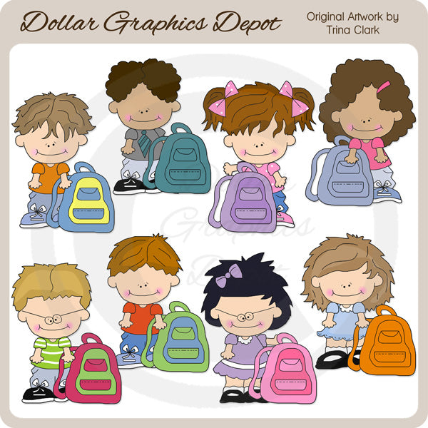 Little Backpack Kids - Clip Art