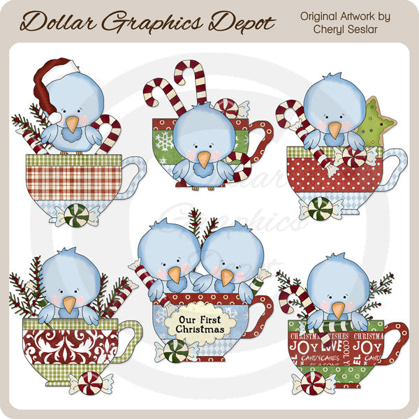 Little Chirps - Christmas Tea - Clip Art