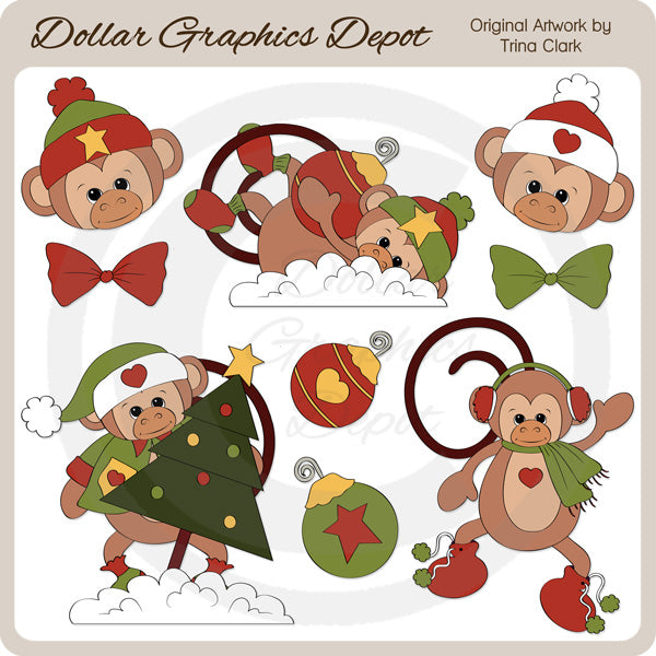Little Christmas Monkeys - Clip Art