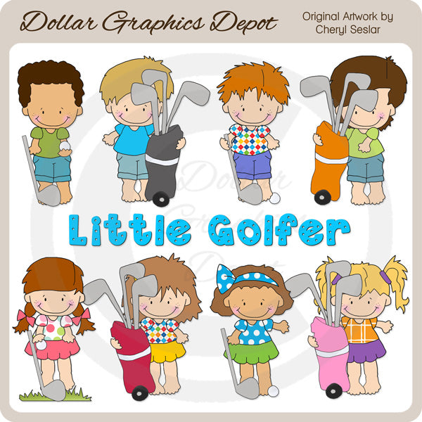 Niños Pequeños Golfistas - Clipart
