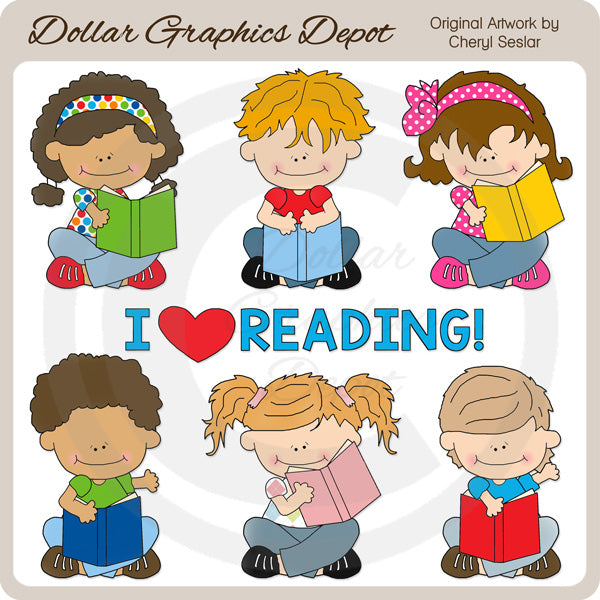 Little Reading Kids - Clip Art