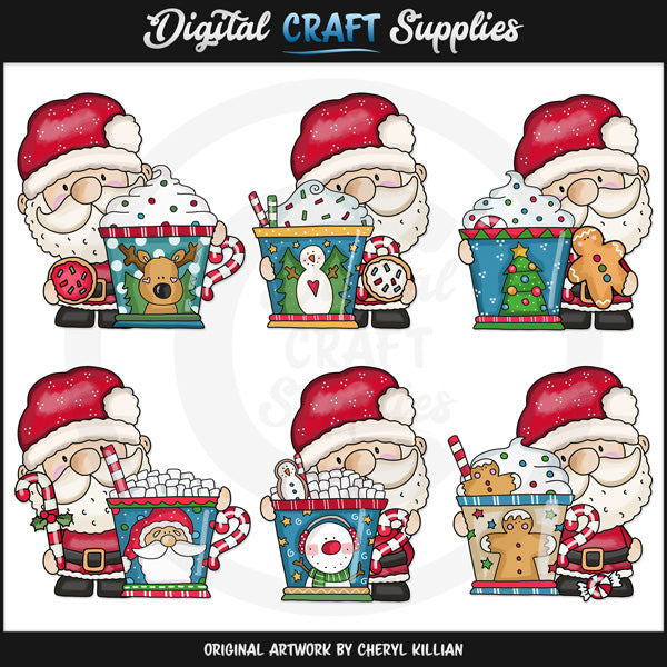 Pequeño Papá Noel - Cacao y Galletas - Clipart