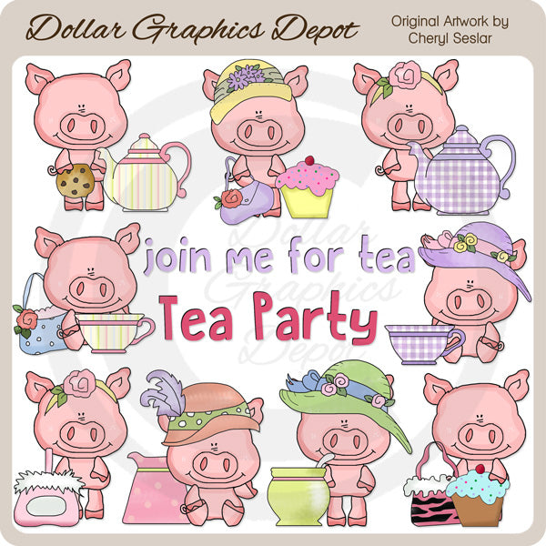 Little Tea Party Pigs - Clip Art - DCS Exclusive