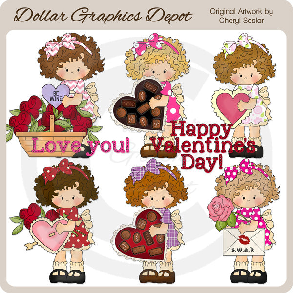 Little Valentine Girls - Clip Art - DCS Exclusive