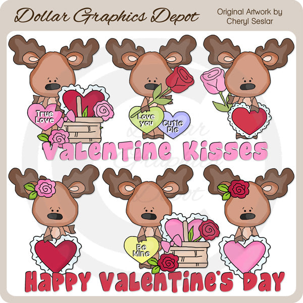 Little Valentine Moose - Clip Art