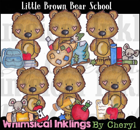 Little Brown Bear School... Collezione grafica colorata a mano