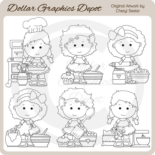 Lou Lou and Pals - Baking - Digital Stamps