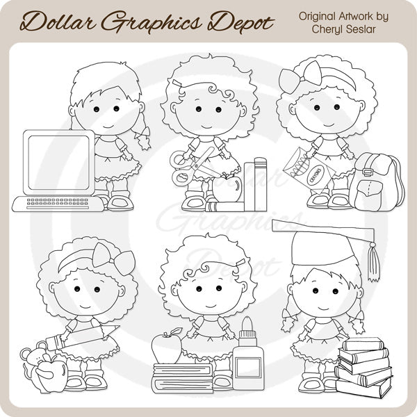 Lou Lou and Pals - School - Digital Stamps