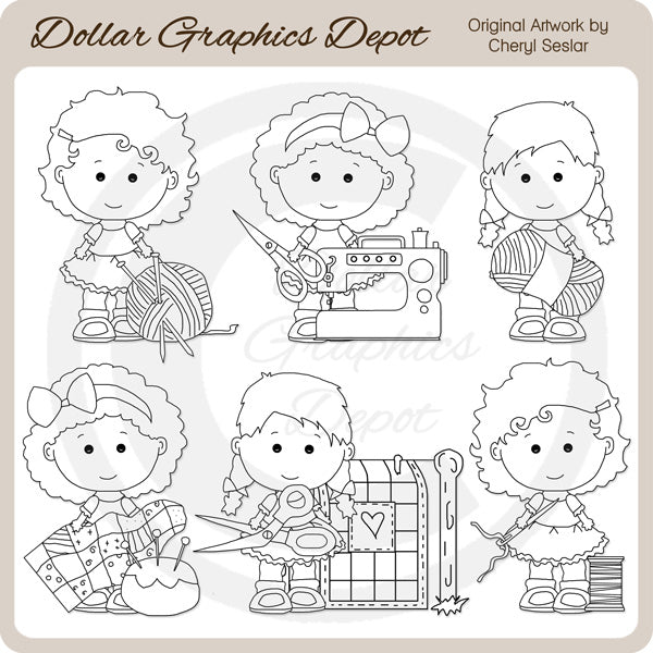 Lou Lou and Pals - Sewing - Digital Stamps