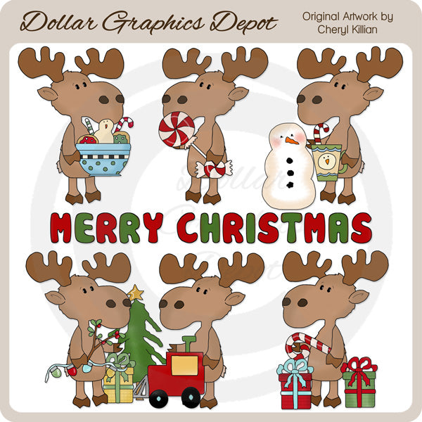 Merry Christmas Moose 1 - Clip Art
