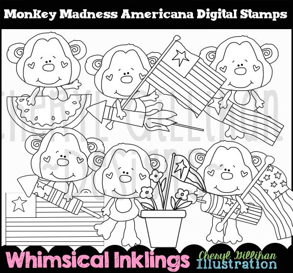 Monkey Madness...Americana - Digital Stamps