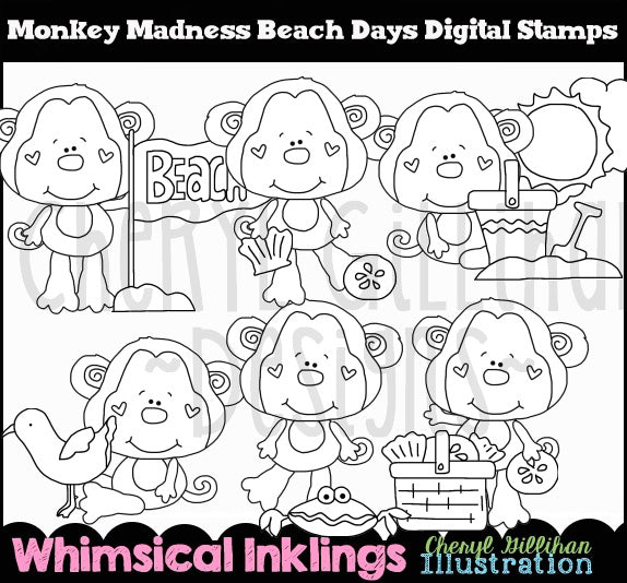 Monkey Madness...Beach Days - Digital Stamps
