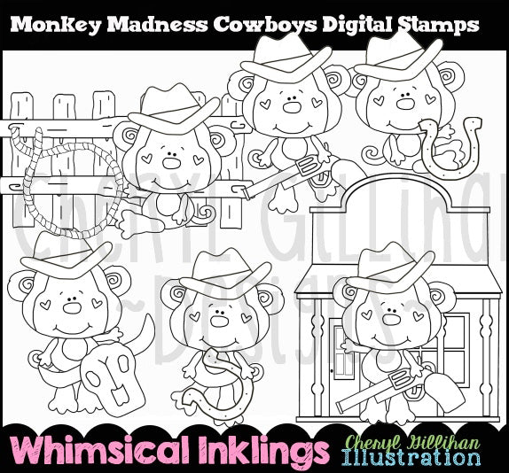 Monkey Madness...Cowboys - Digital Stamps