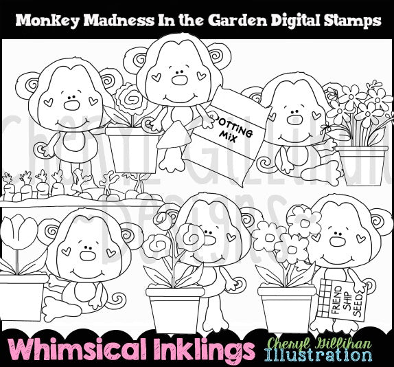 Monkey Madness...In The Garden - Digital Stamps