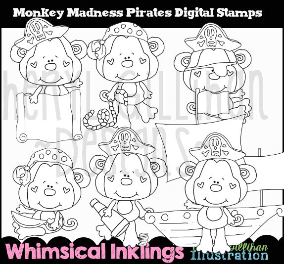 Monkey Madness...Pirates - Digital Stamps
