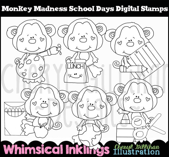 Monkey Madness...School Days - Digital Stamps