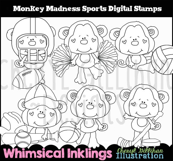 Monkey Madness...Sports - Digital Stamps